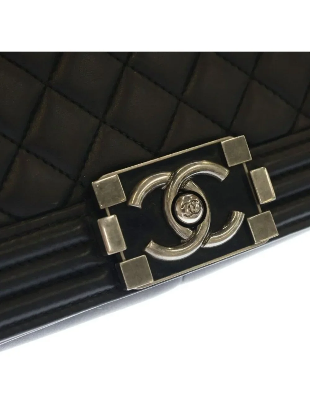Chanel Boy Chain Shoulder Bag Black Lambskin Silver